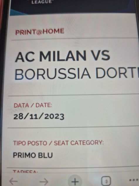 Vendo biglietto Milan Borussia primo blu 99 euro