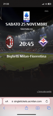 Vendo biglietto Milan-Fiorentina 25.11.2023 (3 anello rosso settore 329 fila 9)