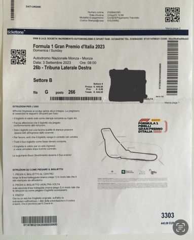 Vendo Biglietto Monza F1 3 settembre 2023