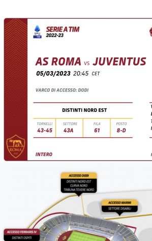 Vendo biglietto Roma Juventus