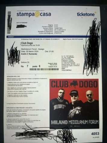 Vendo due biglietti concerto ClubDogo a Milano