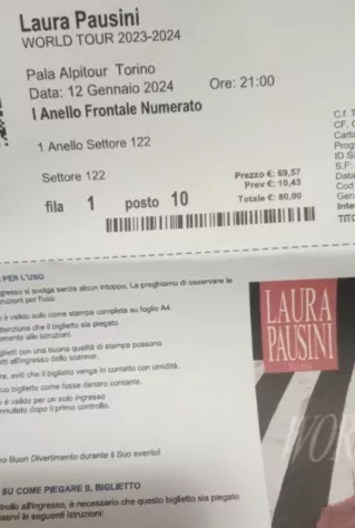 Vendo due biglietti concerto di Laura Pausini a Torino