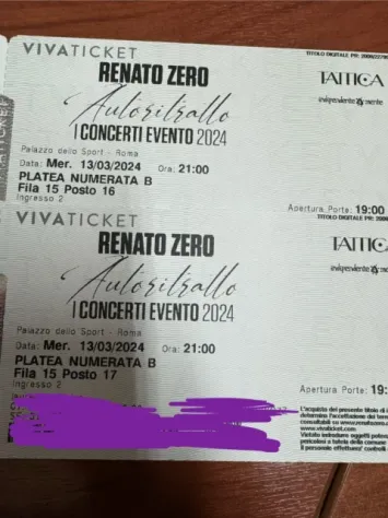 Vendo due biglietti concerto Renato Zero a roma