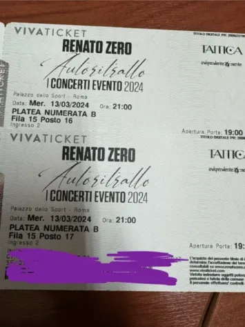 Vendo due biglietti concerto Renato Zero Roma