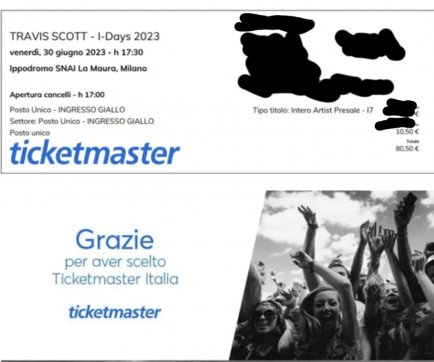 Vendo due biglietti concerto TRAVIS SCOTT a Milano