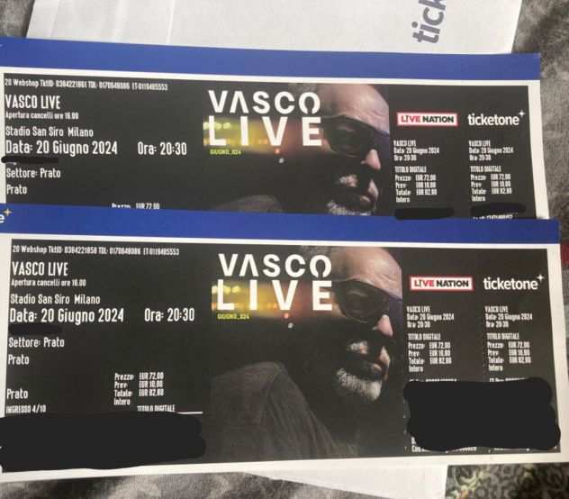 Vendo due biglietti concerto Vasco Rossi Milano