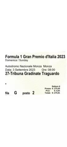 Vendo due biglietti gp Monza Tribuna traguardo