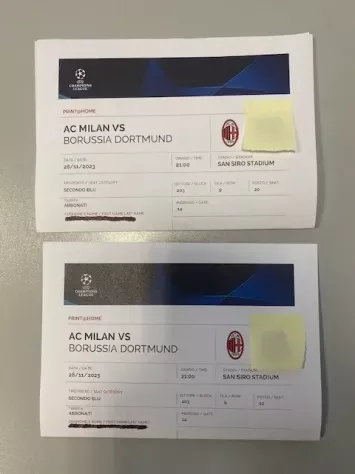 Vendo due biglietti Milan Borussia Dortmund