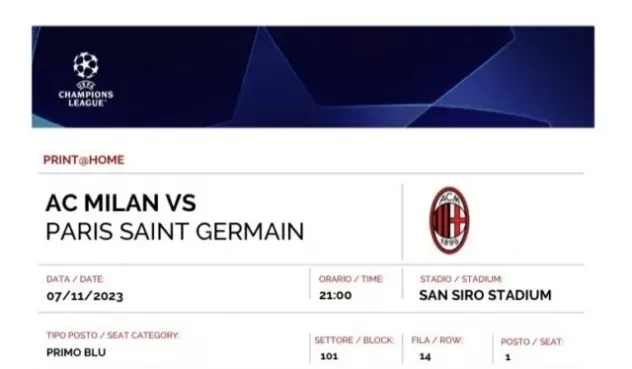 Vendo due biglietti Milan-Psg