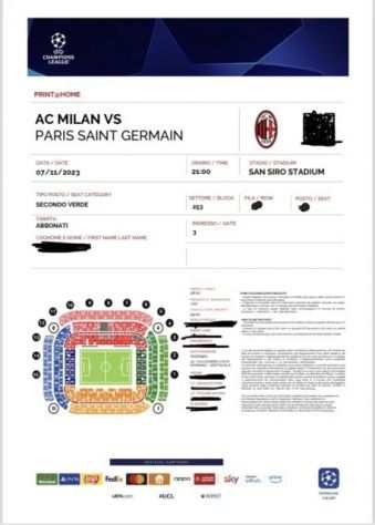 Vendo due biglietti Milan-Psg Champions League
