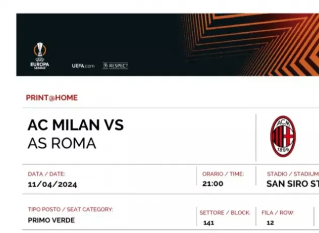 Vendo due biglietti Milan Roma di Europa League