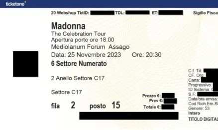 Vendo due biglietti per concerto Madonna 25 novembre
