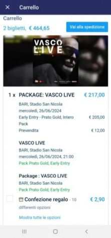 Vendo due biglietti Prato concerto Vasco Rossi 2024