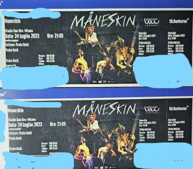 Vendo due biglietti Prato gold concerto di stasera Maneskin