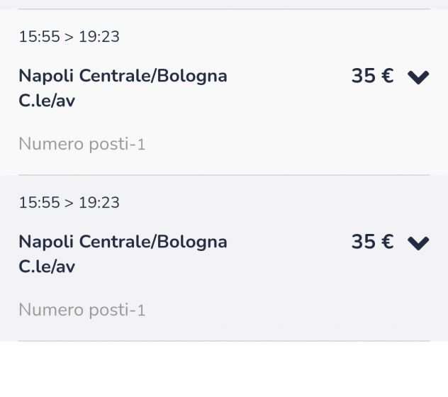 Vendo due biglietti treno da Napoli C.le a Bologna C.le