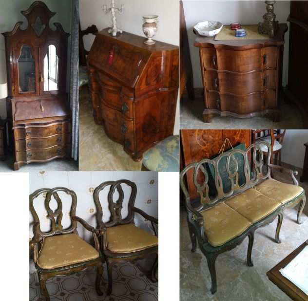 Vendo mobili depoca veneziani. Trumeau, coppia mobiletti, bureau, salotto.