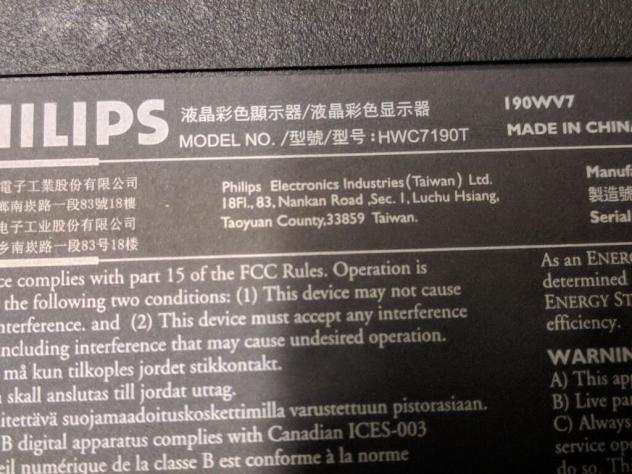 Vendo MONITOR PC PHILIPS HWC7190T
