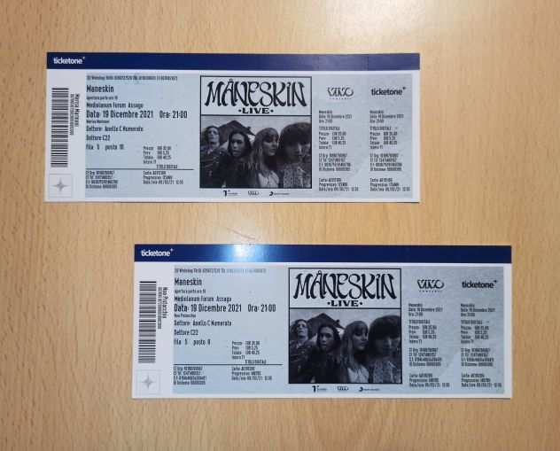 Vendo N. 2 biglietti x il concerto dei Maneskin 06 Aprile a Milano - Assago