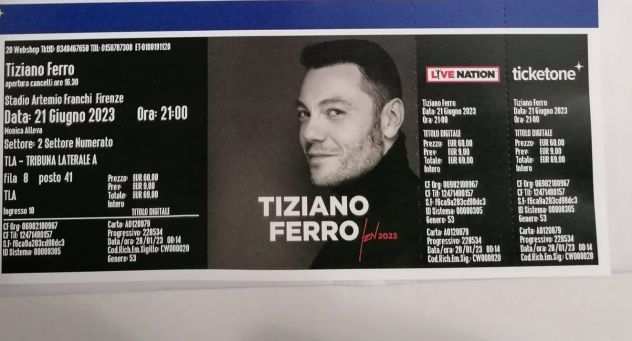 Vendo un biglietto per il concerto di Tiziano ferro