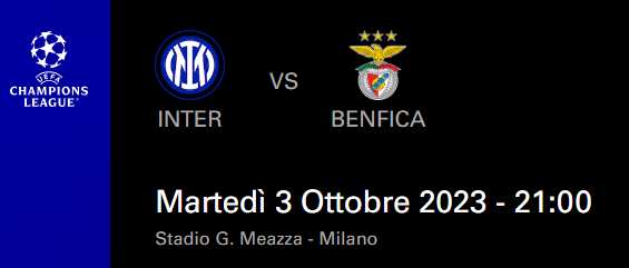 Vendo un biglietto per Inter Benfica Secondo anello verde 03102023 ore 21.00