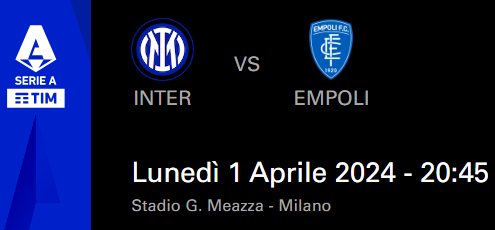 Vendo un biglietto per Inter Empoli Secondo Anello Verde 01042024 ore 20.45