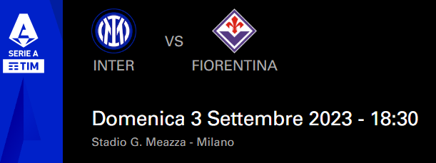 Vendo un biglietto per Inter Fiorentina Secondo anello verde 03092023 ore18.30