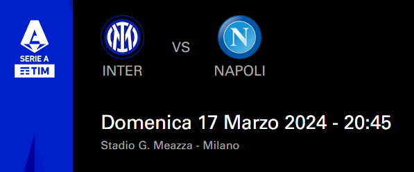 Vendo un biglietto per Inter Napoli Secondo Anello Verde 17032024 ore 20.45