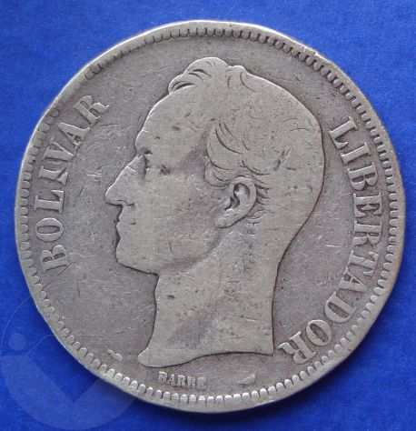 VENEZUELA 1910 Moneta Gram25, 5 Bolivares Argento MB