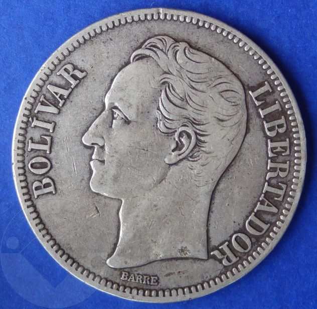 VENEZUELA 1924 Moneta Gram25, 5 Bolivares Argento BB