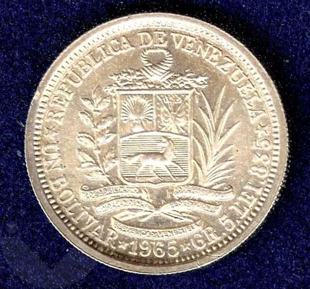VENEZUELA 1965 Moneta 1 Bolivar Argento FDC