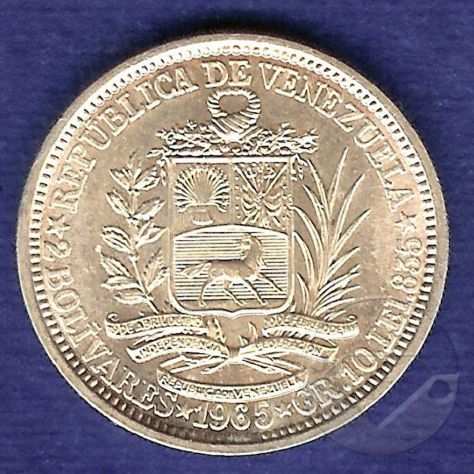 VENEZUELA 1965 Moneta 2 Bolivar Argento