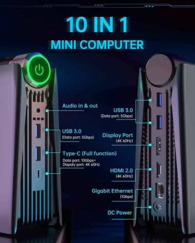 VERO MOSTRO MiniPC ACEMAGICIAN AMR5, AMD Ryzen 5 5600U 6 core fino a 4,2Ghz