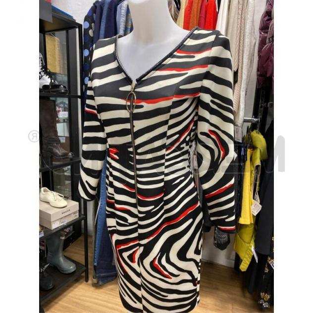 Vestito donna 2maggio zebrato bianco nero rosso chiusura zip davanti Taglia 42