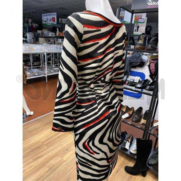 Vestito donna 2maggio zebrato bianco nero rosso chiusura zip davanti Taglia 42