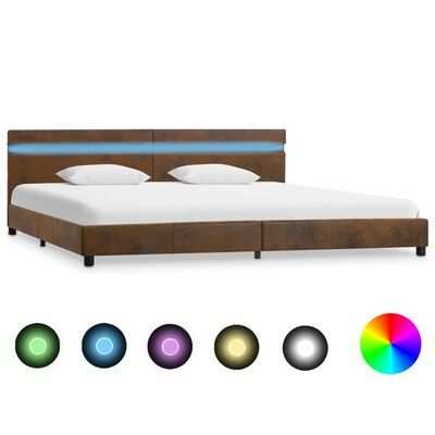 vidaXL Bed frame with LED, brown, 180x200 cm, fabric