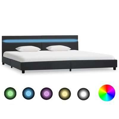 vidaXL Bed frame with LED, grey, 180x200 cm, artificial leather