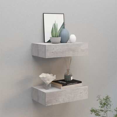 vidaXL Shelves with drawers, 2pcs., concrete gray, 40x23,5x10cm, MDF