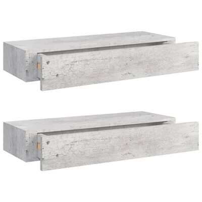 vidaXL Shelves with drawers, 2pcs., concrete gray, 60x23,5x10cm, MDF