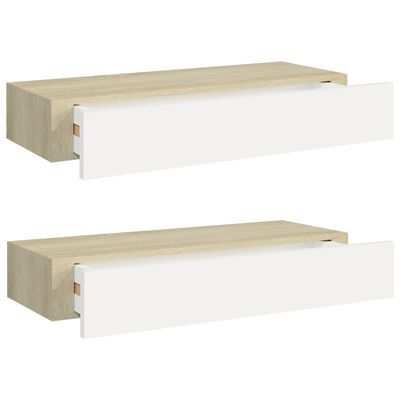 vidaXL Shelves with drawers, 2pcs., oakwhite, 60x23,5x10cm, MDF