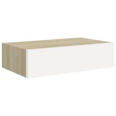 vidaXL Wall shelf with drawer, oakwhite, 40x23,5x10cm, MDF