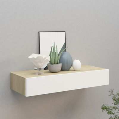 vidaXL Wall shelf with drawer, oakwhite, 60x23,5x10cm, MDF