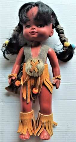 Vintage HAWAIAN DOLLS bambolina anni 60 vestita da indiana made hong kong