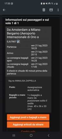 Volo Easyjet Amsterdam - BGY last minute summer 2023