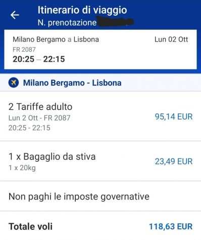 Volo Milano Bergamo - Lisbona