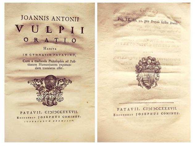 Volpi Giovanni Antonio - Lotto di Opere settecentesche di Giovanni Antonio Volpi tutte edite da Giuseppe Comino. - 1737-1742