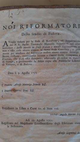 Zuanne Alvise Mocenigo Secondo - Delle monete in senso pratico e morale - 1751
